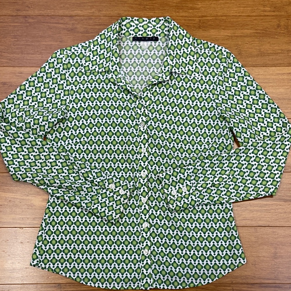 Y2K Ninety Green Geometric Button Up Shirt
